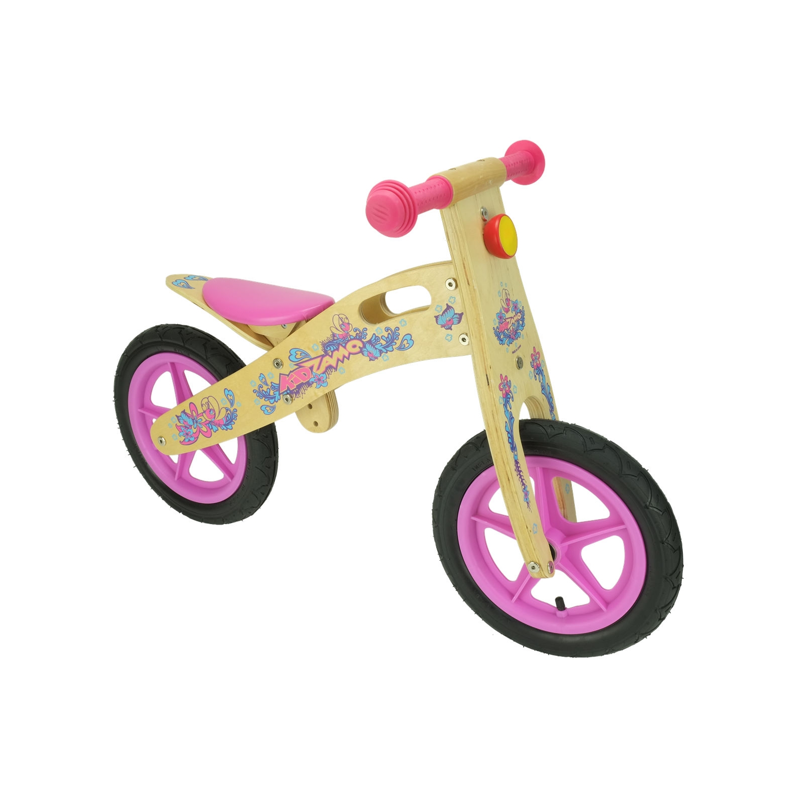 pink wooden balance bike